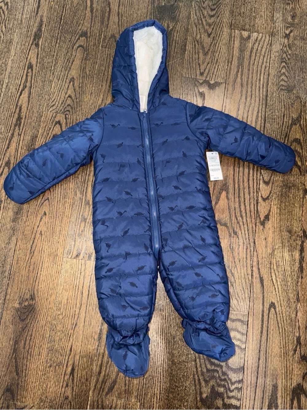 New Baby/Infant Boys Navy Blue Quilted Snowsuit One-Piece Bunting sz 12 Months